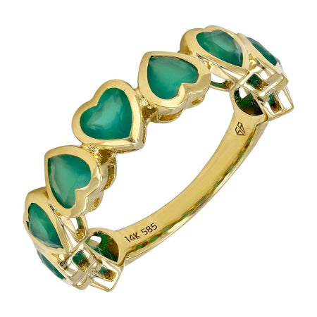 Agent Jewel - 14k Yellow Gold Green Agate Heart Ring