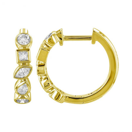 Agent Jewel - 14k Yellow Gold Bezel Set Multi-shape Diamond Huggie Earrings
