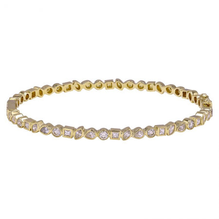 Agent Jewel - 14k Yellow Gold Bezel Set Multi-shape Diamond Bangle