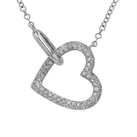 Agent Jewel - 14k White Gold Diamond Open Heart Drop Necklace