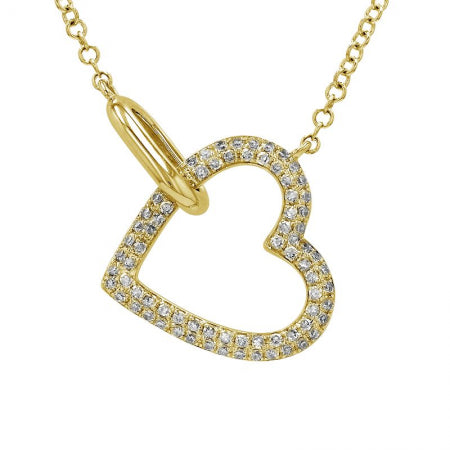 Agent Jewel - 14k Yellow Gold Diamond Open Heart Drop Necklace