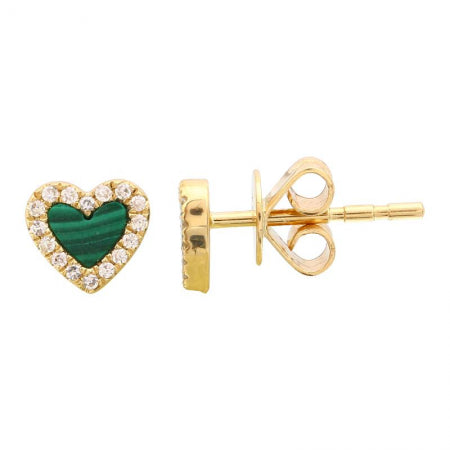 Agent Jewel - 14k Yellow Gold Malachite Heart Stud Earrings