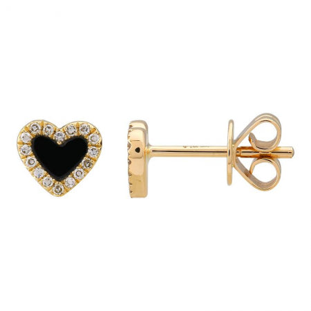 Agent Jewel - 14k Yellow Gold Onyx Heart Stud Earrings