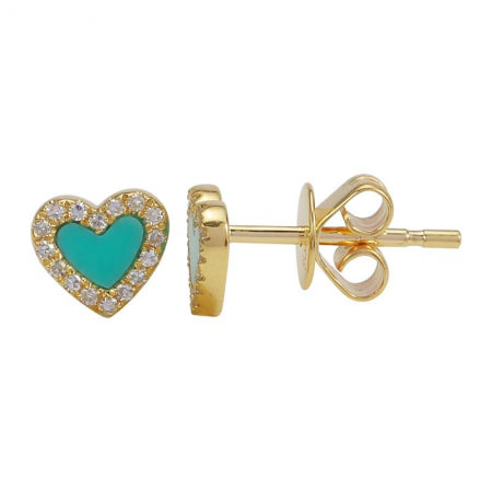 Agent Jewel - 14k Yellow Gold Heart Turquoise Stud Earrings
