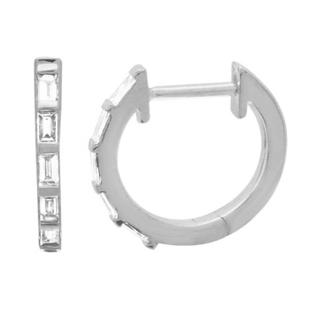 Agent Jewel - 14k White Gold Diamond Baguette Huggie Earrings