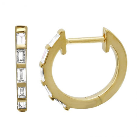 Agent Jewel - 14k Yellow Gold Diamond Baguette Huggie Earrings