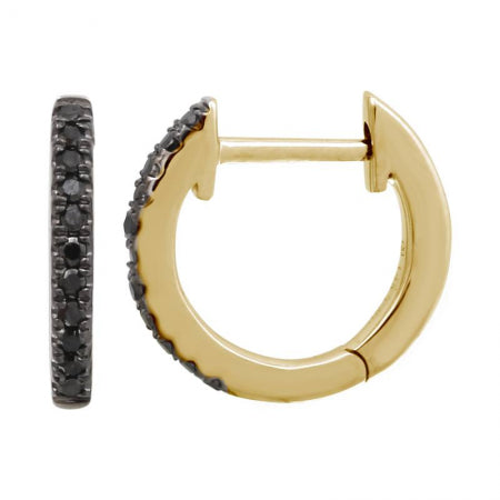 Agent Jewel - 14k Yellow Gold Black Diamond Huggie Earrings