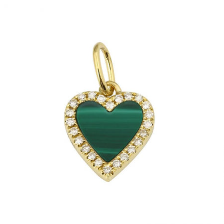 Agent Jewel - 14k Yellow Gold Malachite Heart Necklace Charm