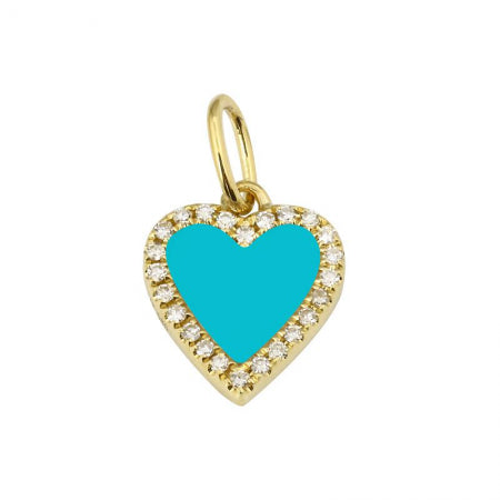 Agent Jewel - 14k Yellow Gold Turquoise Heart Necklace Charm