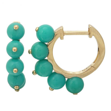 Agent Jewel - 14k Yellow Gold Turquoise Huggie Earrings