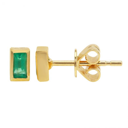 Agent Jewel - 14k Yellow Gold Emerald Stud Earrings