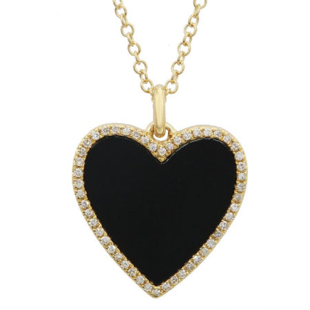 Agent Jewel - 14k Yellow Gold Heart Onyx Necklace