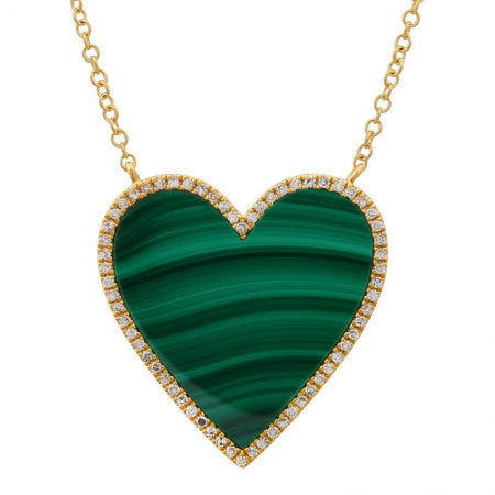 Agent Jewel - 14k Yellow Gold Heart Malachite Necklace