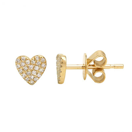 Agent Jewel - 14k Yellow Gold Heart Diamond Stud Earrings