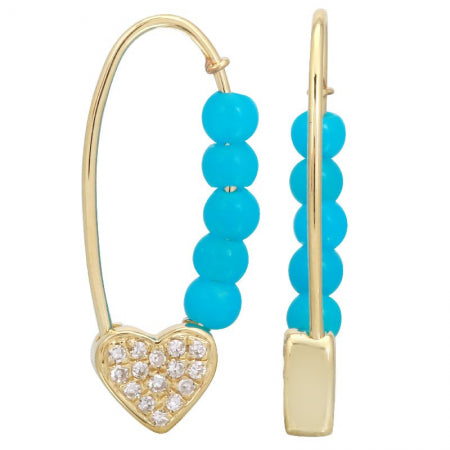 Agent Jewel - 14k Yellow Gold Safety Pin Turquoise Crawler Earrings